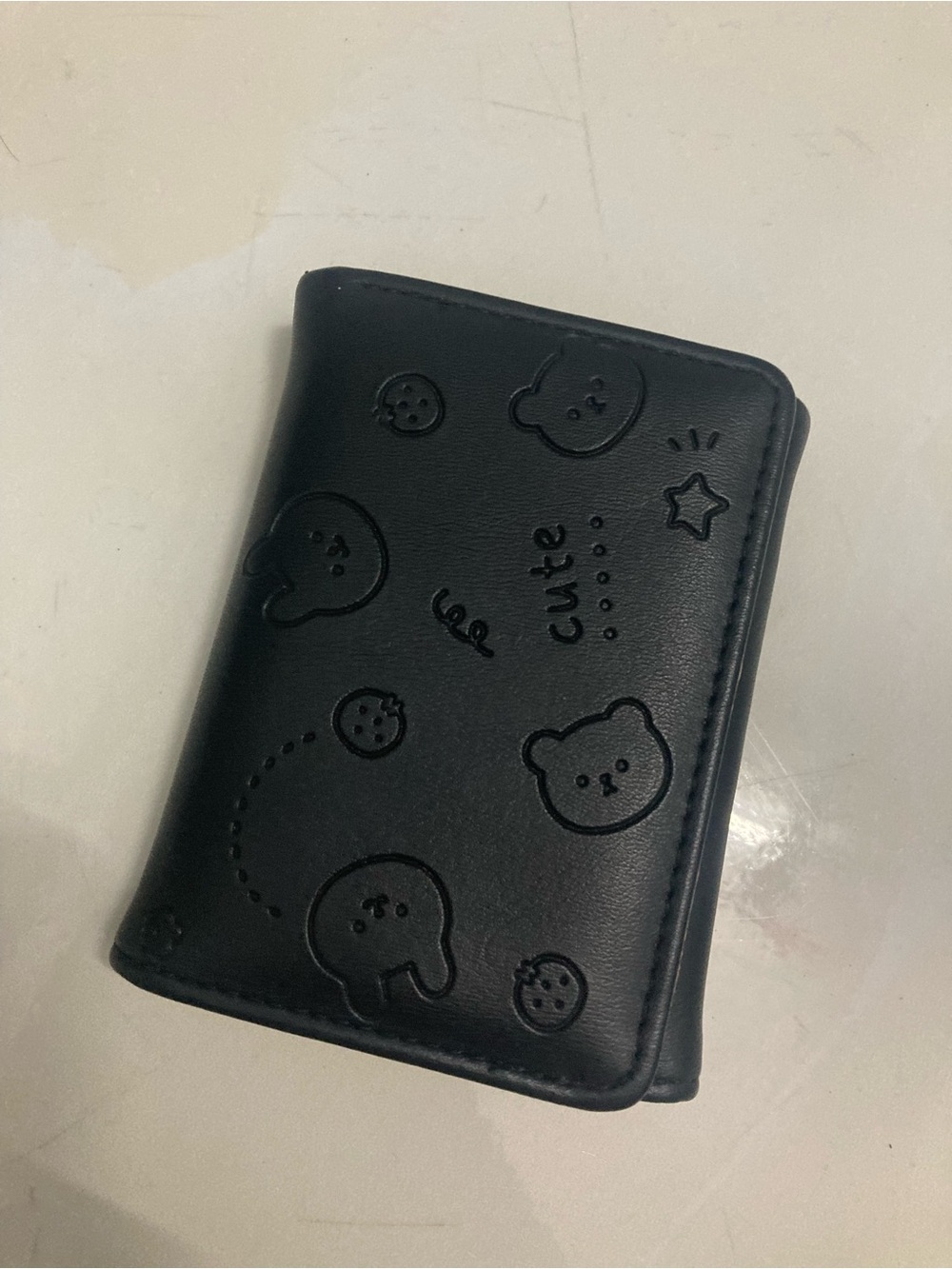 Cute Bear Embossed Black Card Wallet for Women